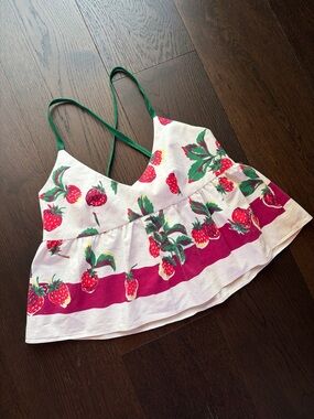 Vintage Strappy Strawberry Linen Top